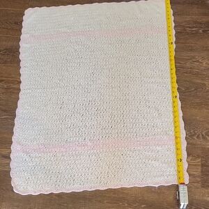 Handmade Crochet Blanket in Cream and Pink Lightweight 40" X 29"